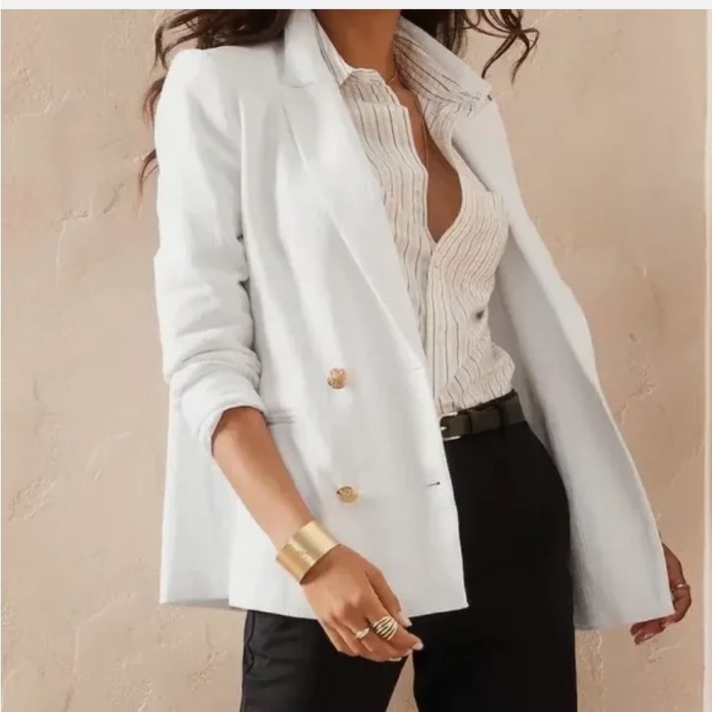 Banana Republic Double Breasted Linen Cotton Blend Blazer